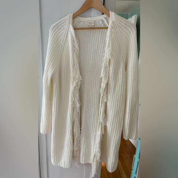 Western Boho bohemian 70s White Fringe Cardigan Sweater Chicos Size 16 (3) - Picture 6 of 11